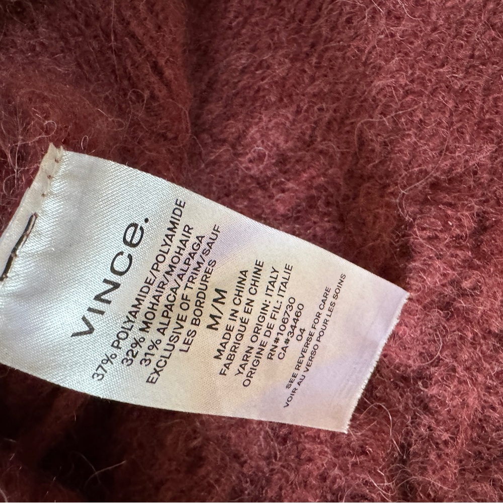 Gorgeous Vince V-Neck Alpaca Cable Knit Sweater Deep Mauve Pink Burgundy M - Picture 4 of 5